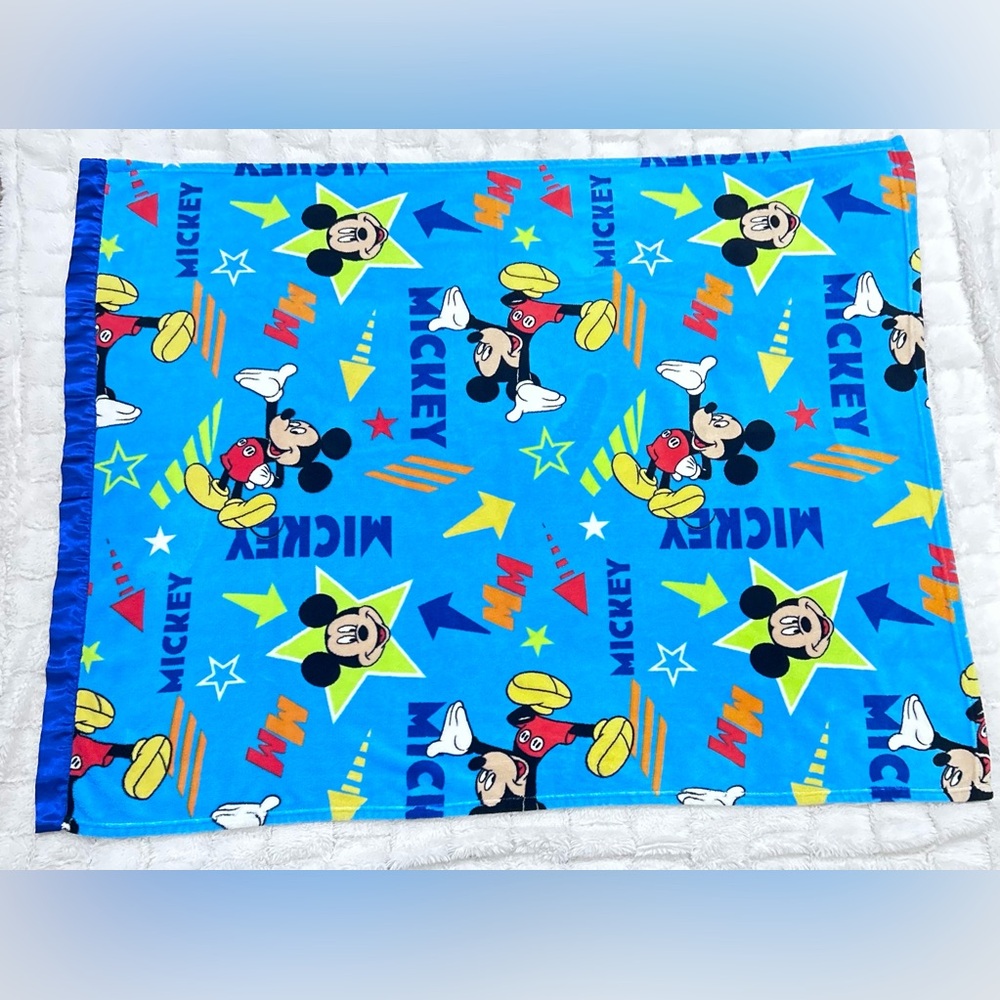 Disney Mickey Mouse Blue Baby/Toddler Fleece Blanket with Satin Trim, 40"x 50"